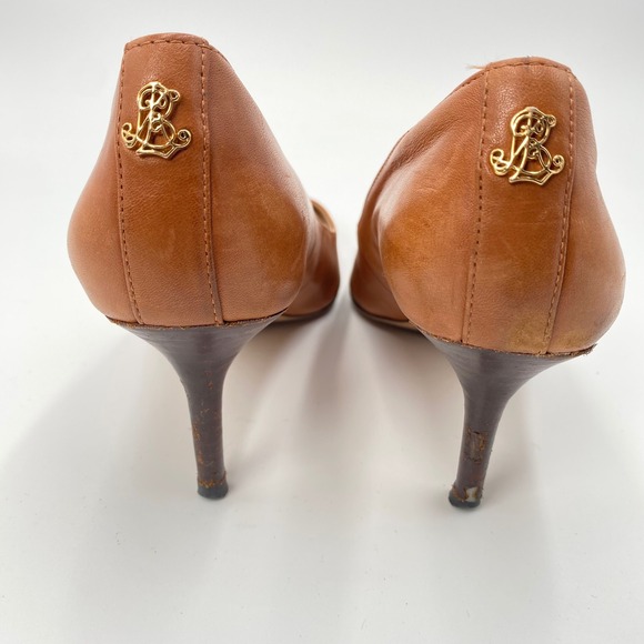 Lauren Ralph Lauren Women Tan Leather Pointed Toe Stiletto Heels Shoes Size 6.5B - Picture 5 of 13
